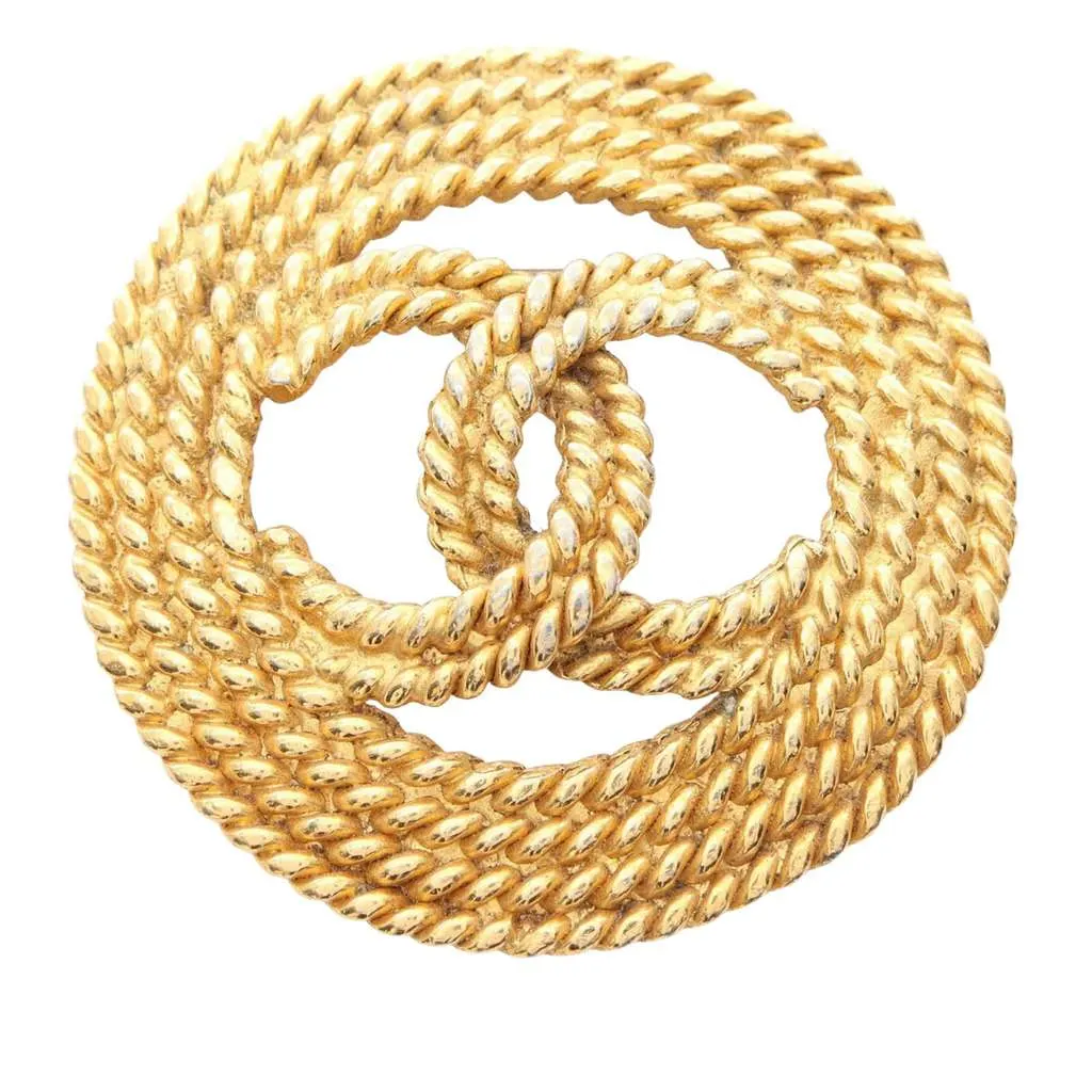 Chanel Gold Plated CC Rope Brooch Gold Metal Good - Front View