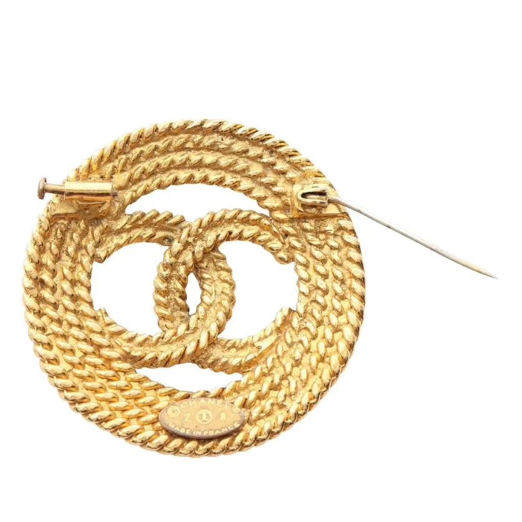 Chanel Gold Plated CC Rope Brooch Gold Metal Good - Back View