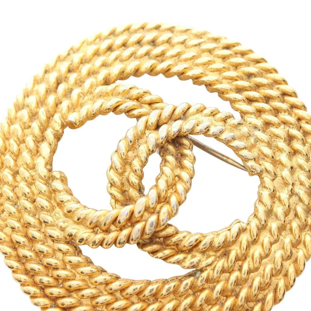 Chanel Gold Plated CC Rope Brooch Gold Metal Good - Inside View