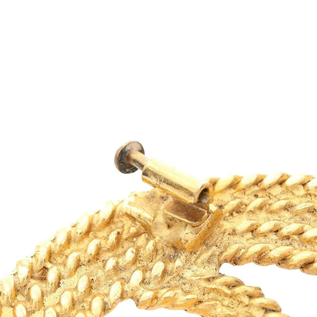 Chanel Gold Plated CC Rope Brooch Gold Metal Good - Model View