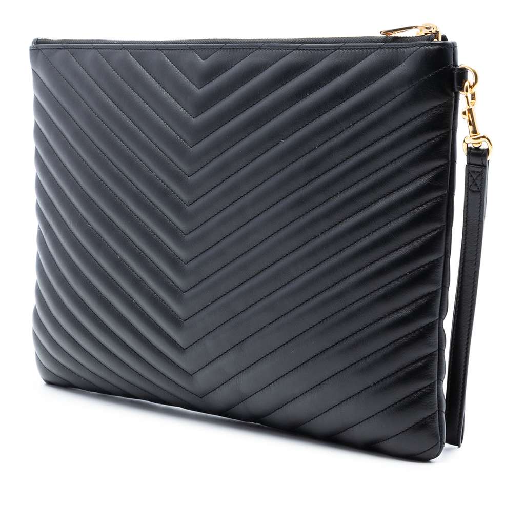 Saint Laurent Quilted Chevron Leather Monogram Document Holder - 2