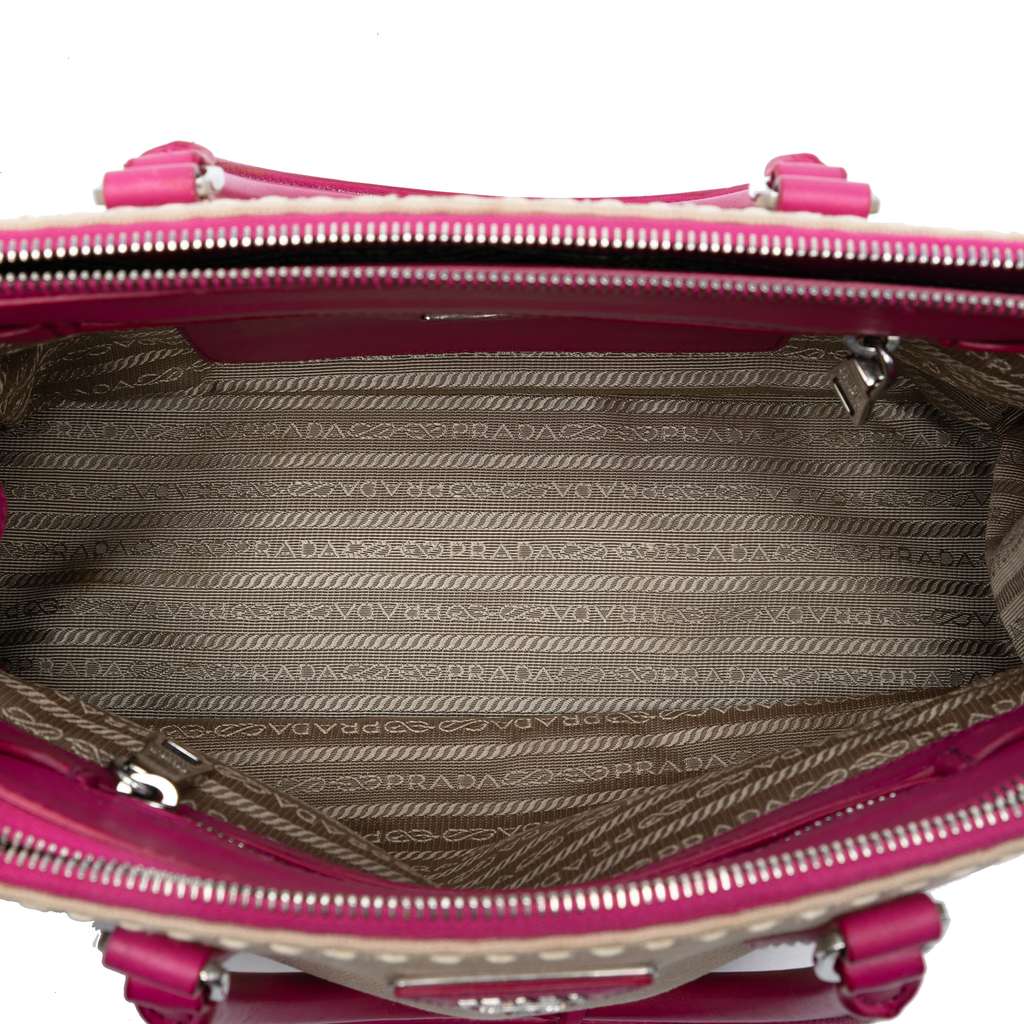 Prada Small Canvas and City Calf Hand Stitched Galleria Double Zip Satchel - 4