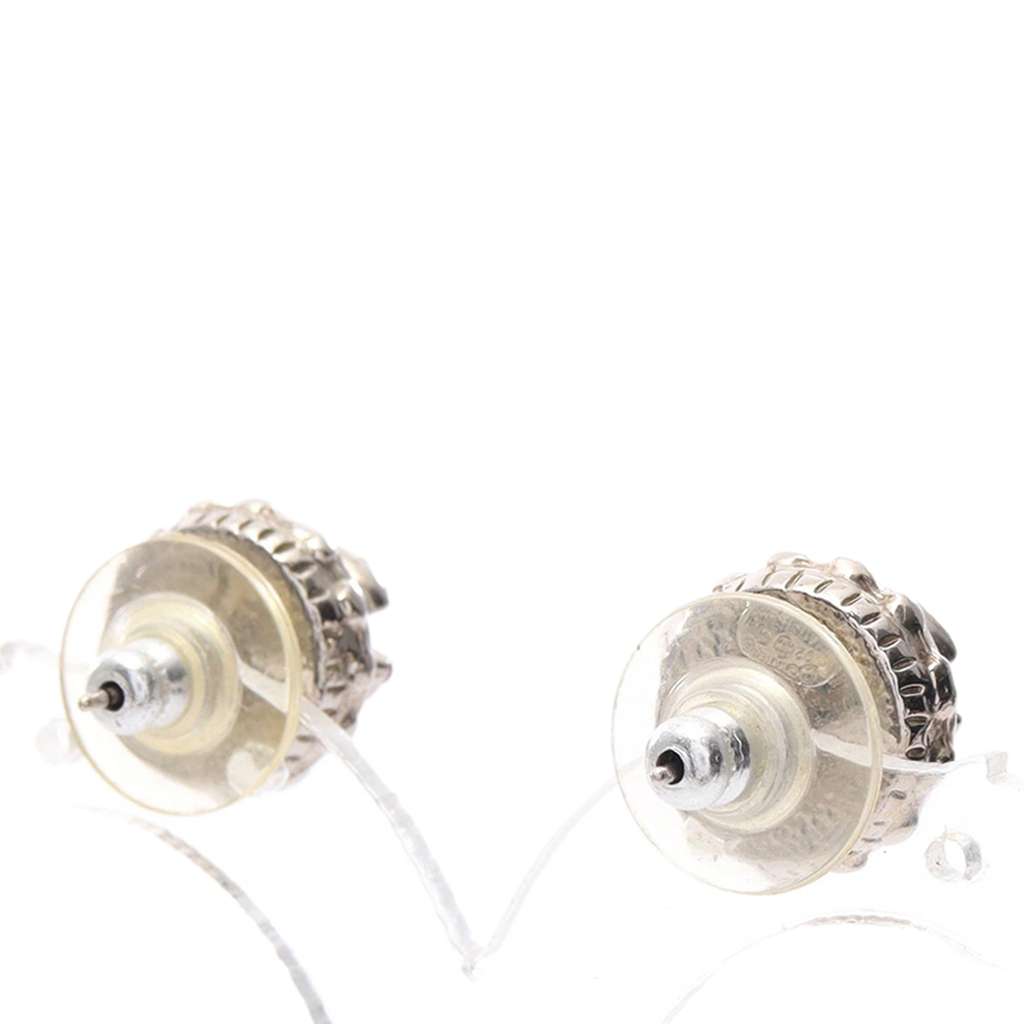 Chanel CC Stainless Steel Rhinestones Push Back Earrings - 3