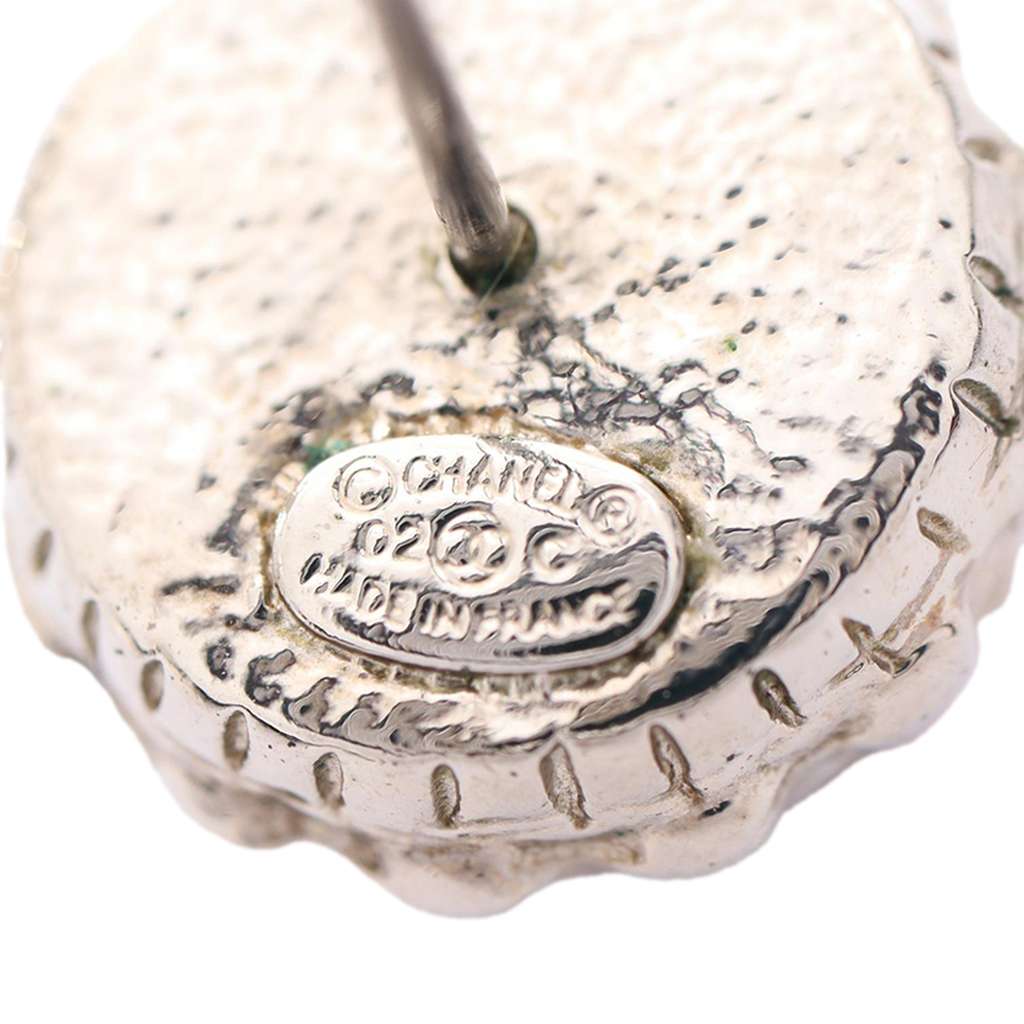 Chanel CC Stainless Steel Rhinestones Push Back Earrings - 4