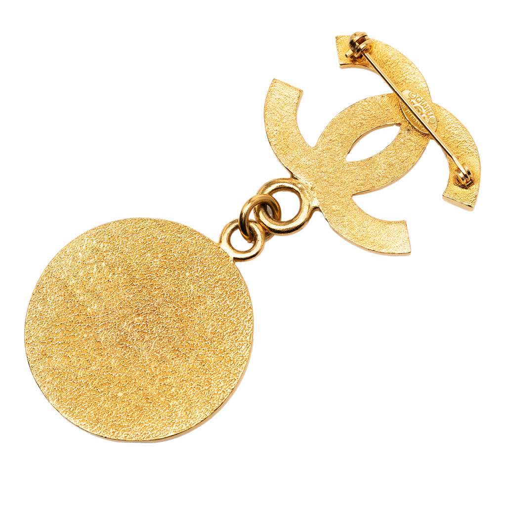 Chanel CC Gold Plated Medallion Brooch - 2