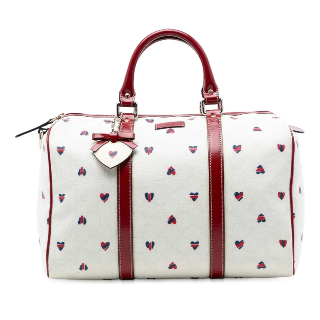 Gucci Medium GG Supreme Hearts Joy Boston Bag White Canvas Good - Front View