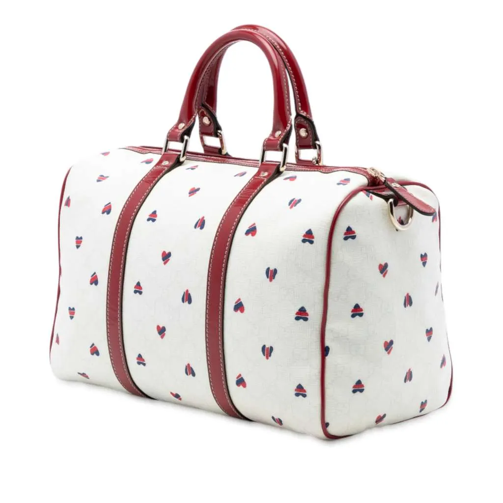 Gucci Medium GG Supreme Hearts Joy Boston Bag White Canvas Good - Back View