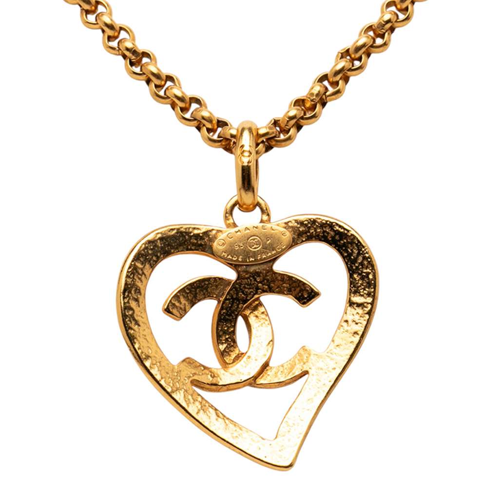 Chanel Gold Plated CC Heart Pendant Necklace - 2