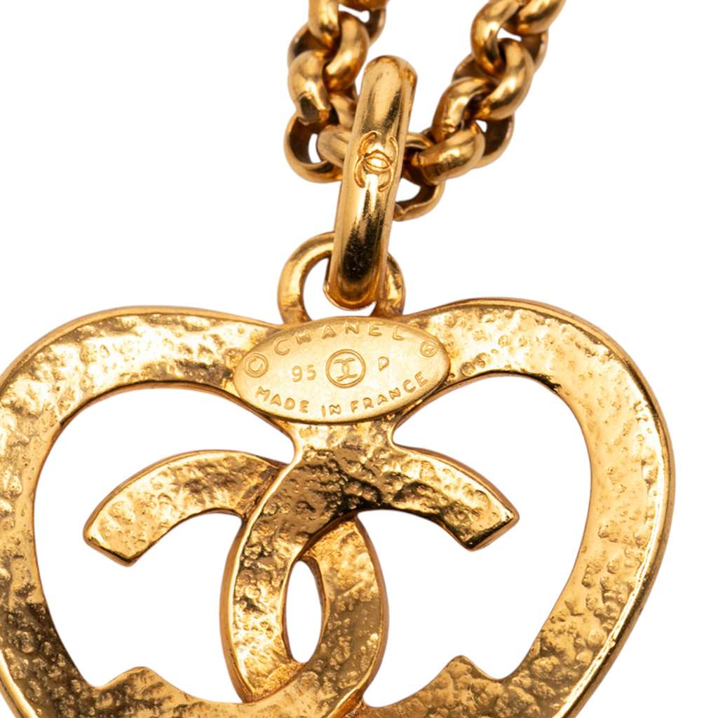 Chanel Gold Plated CC Heart Pendant Necklace - 3