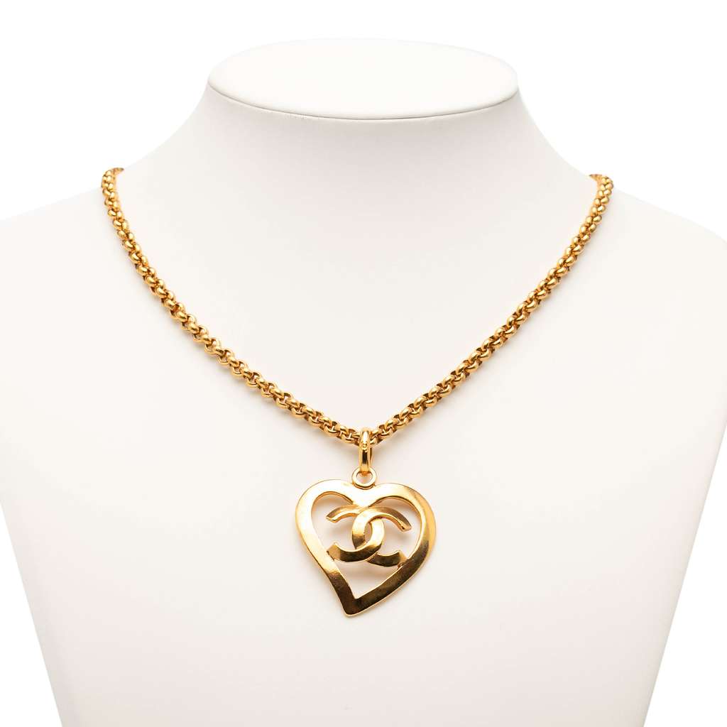 Chanel Gold Plated CC Heart Pendant Necklace - 5