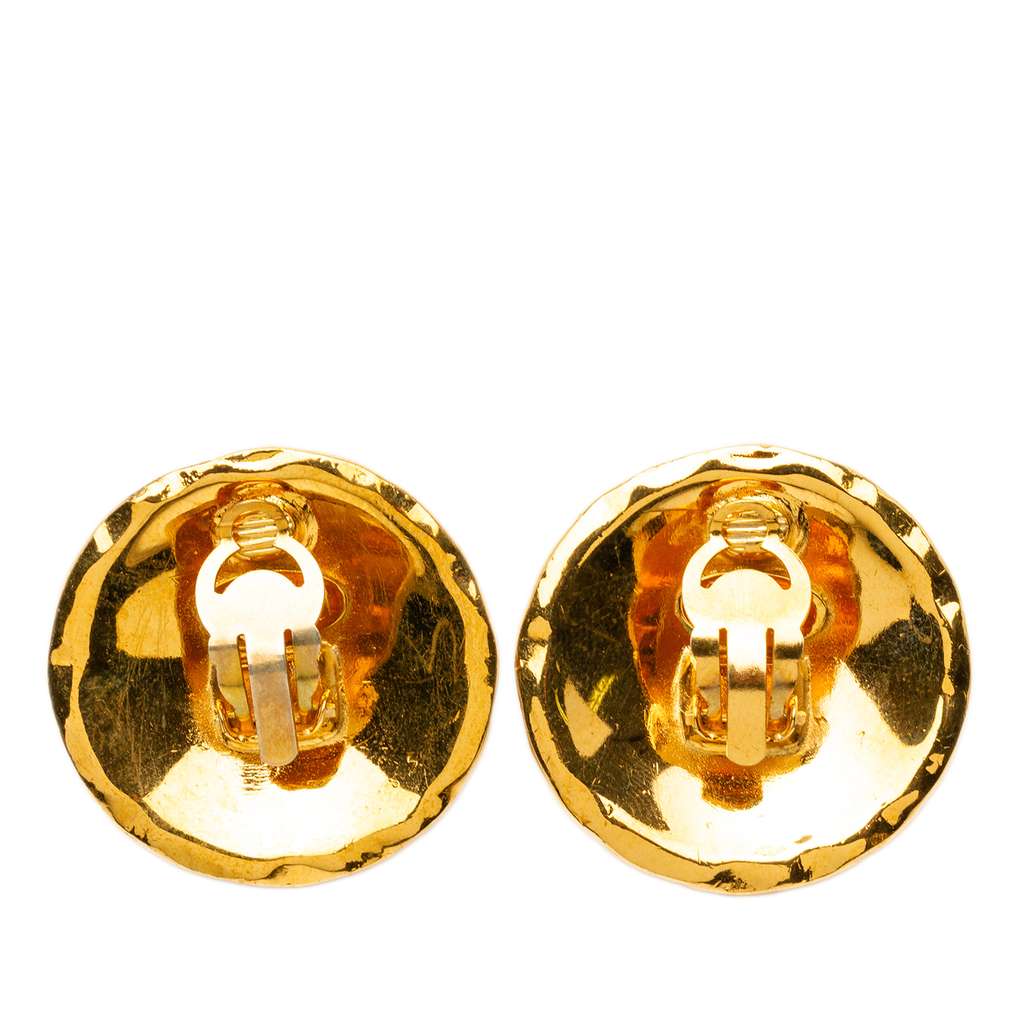Chanel CC Gold Plated Quilted Round Clip On Earrings - 2