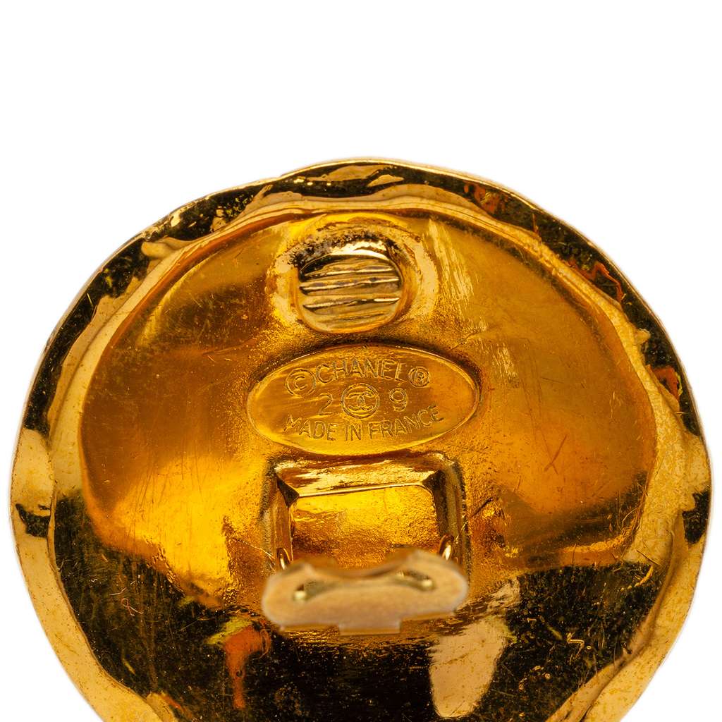 Chanel CC Gold Plated Quilted Round Clip On Earrings - 3