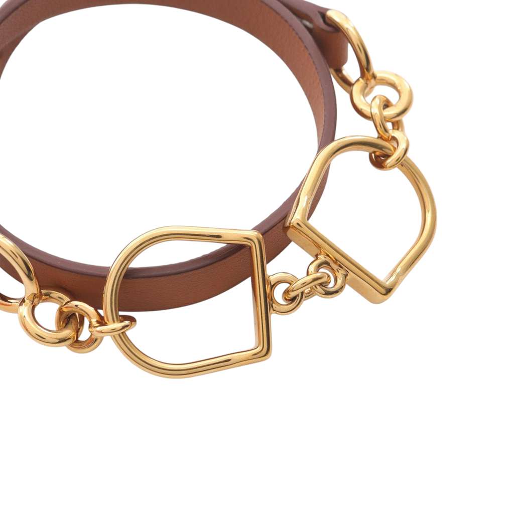 Hermès Swift Gold Plated Etrier Double Tour Bracelet - 3
