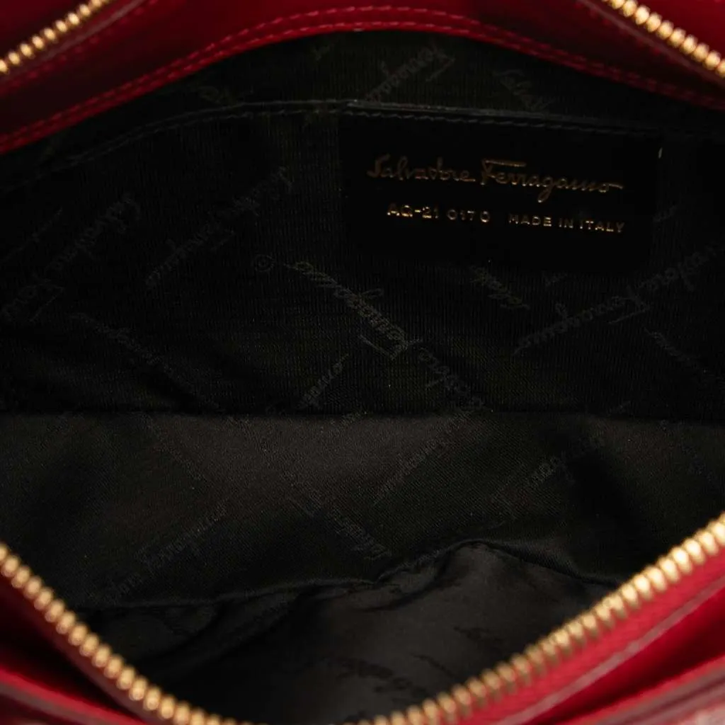 Salvatore Ferragamo Gancini Embossed Leather Shoulder Bag Red Leather Very good - Model View