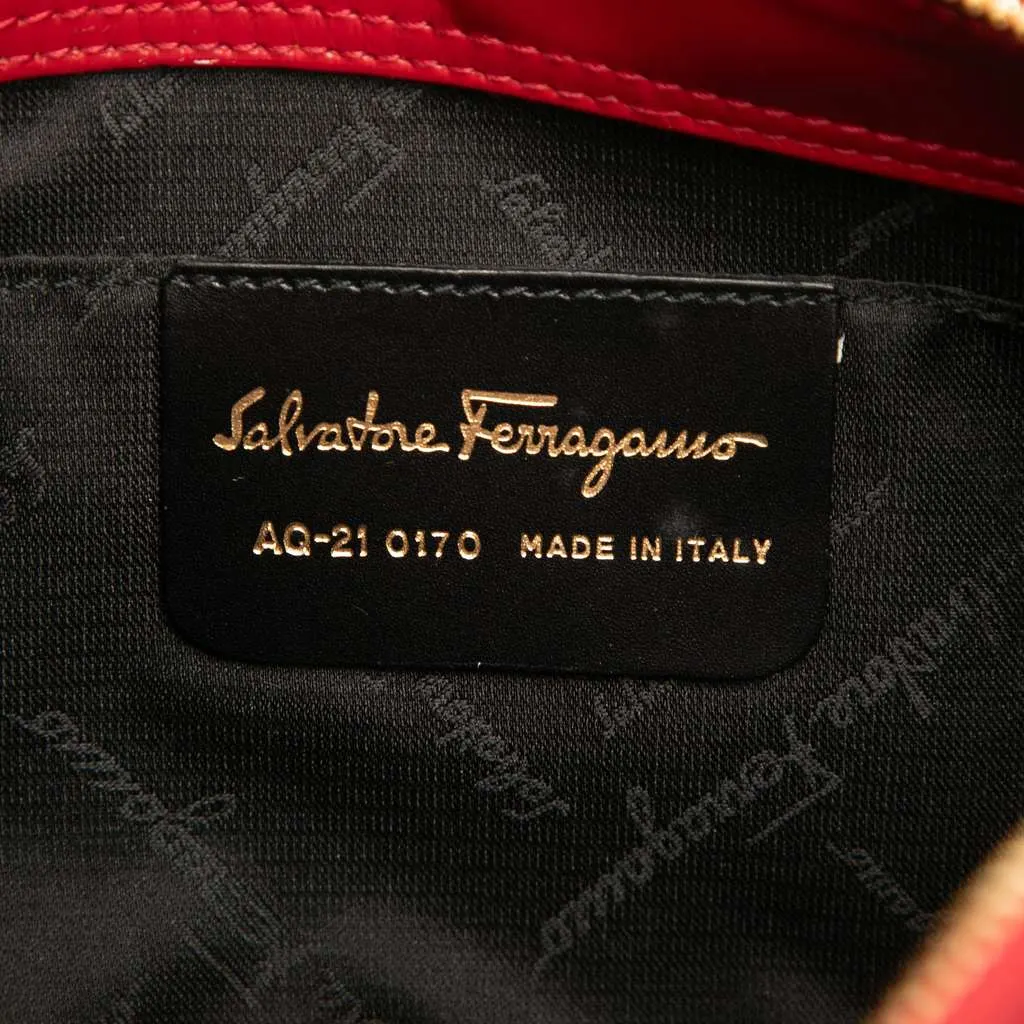 Salvatore Ferragamo Gancini Embossed Leather Shoulder Bag Red Leather Very good - Box View