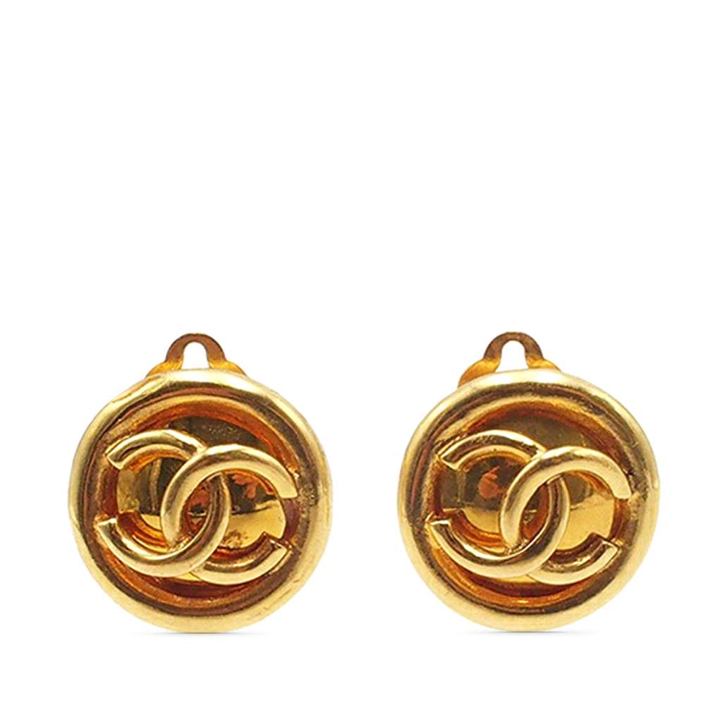 Chanel CC Gold Plated Round Clip On Earrings