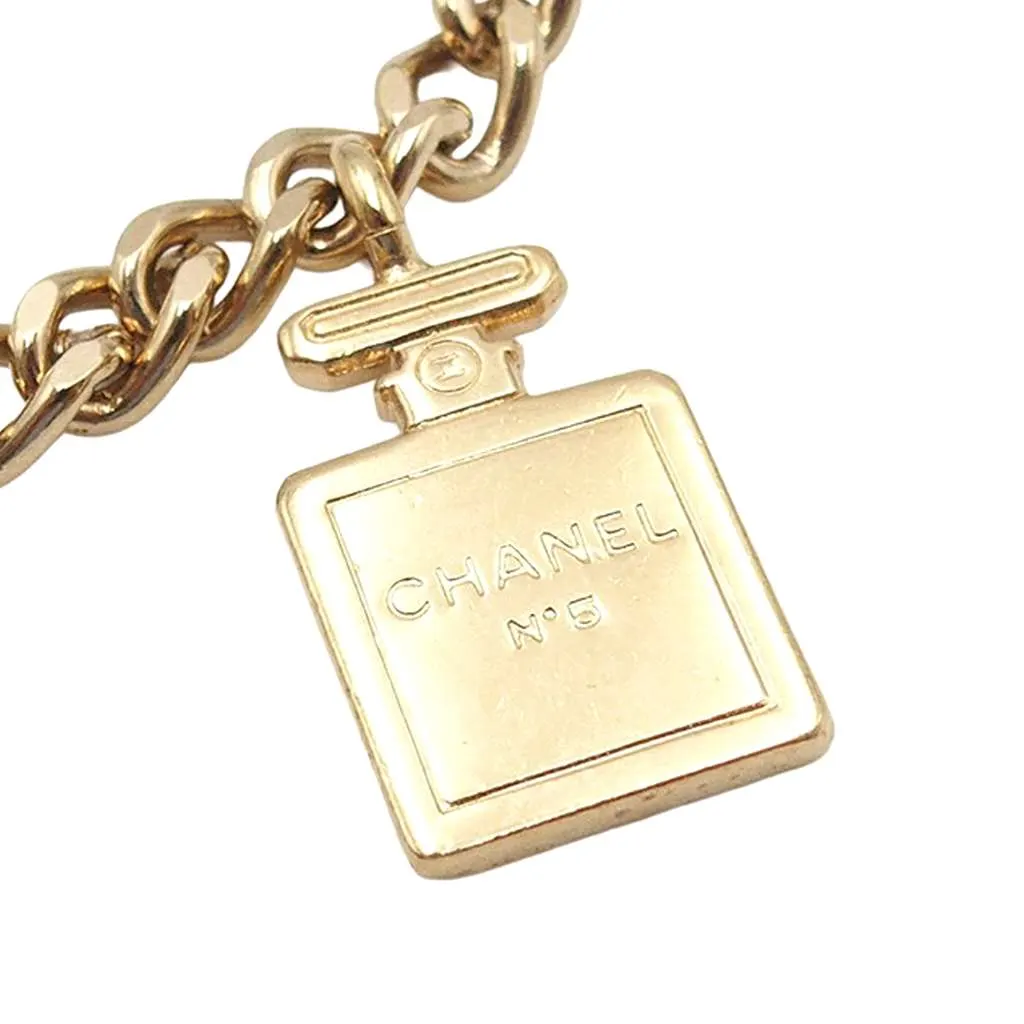 Chanel CC Gold Plated No 5 Perfume Bottle Charm Bracelet Gold Metal Good - Back View
