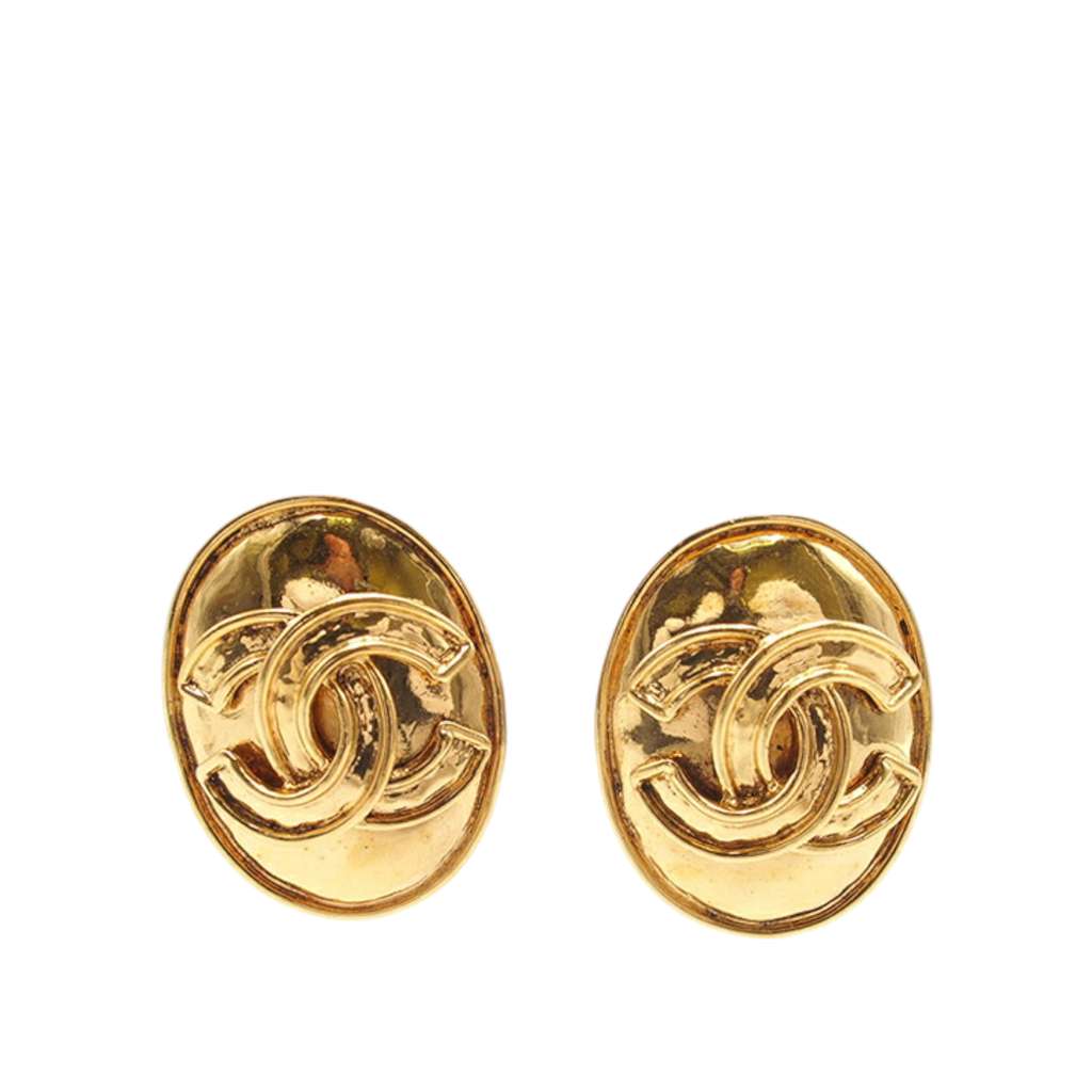 Chanel Gold Plated CC Oval Clip On Earrings