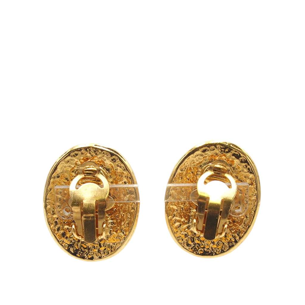 Chanel Gold Plated CC Oval Clip On Earrings - 2