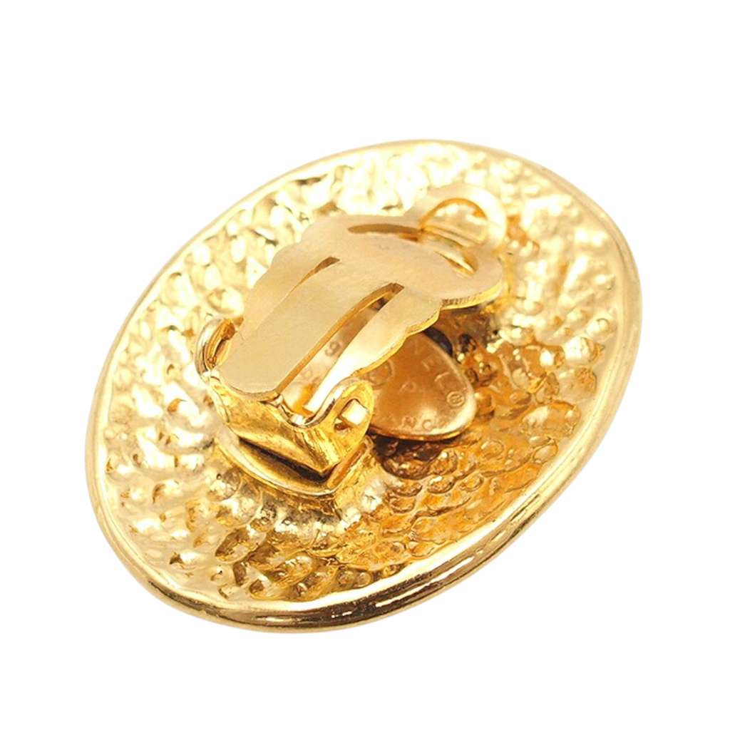 Chanel Gold Plated CC Oval Clip On Earrings - 4