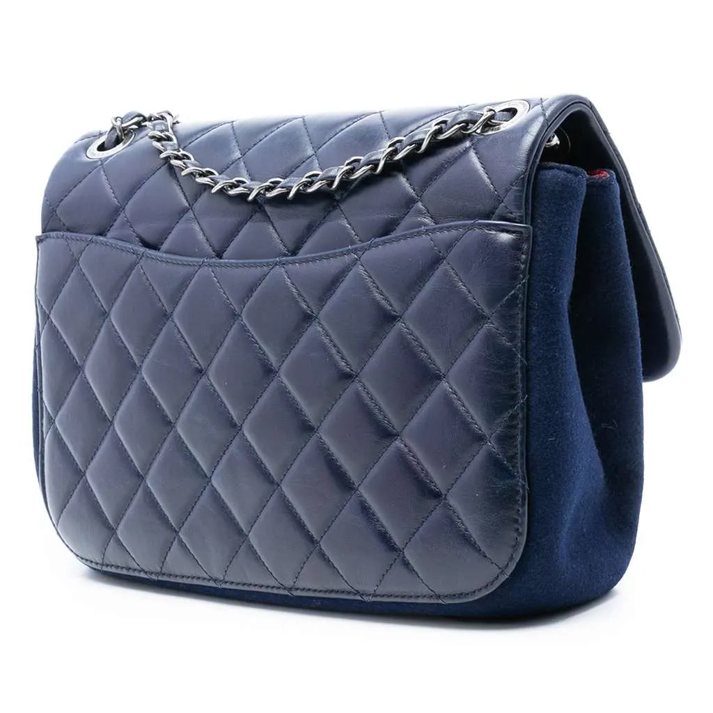 Chanel Paris Salzburg Quilted Glazed Calfskin and Felt Edelweiss Flower CC Flap Blue Leather Good - Back View