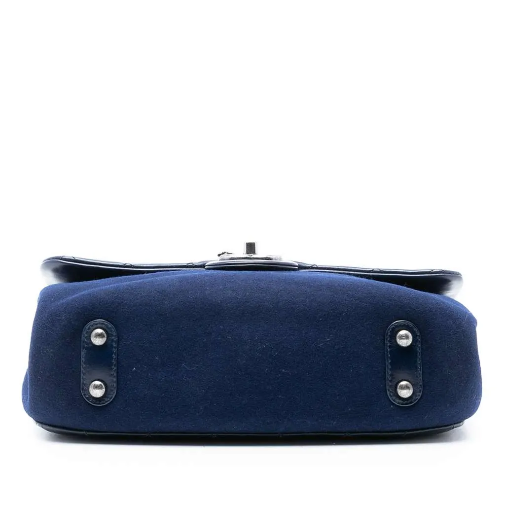 Chanel Paris Salzburg Quilted Glazed Calfskin and Felt Edelweiss Flower CC Flap Blue Leather Good - Inside View