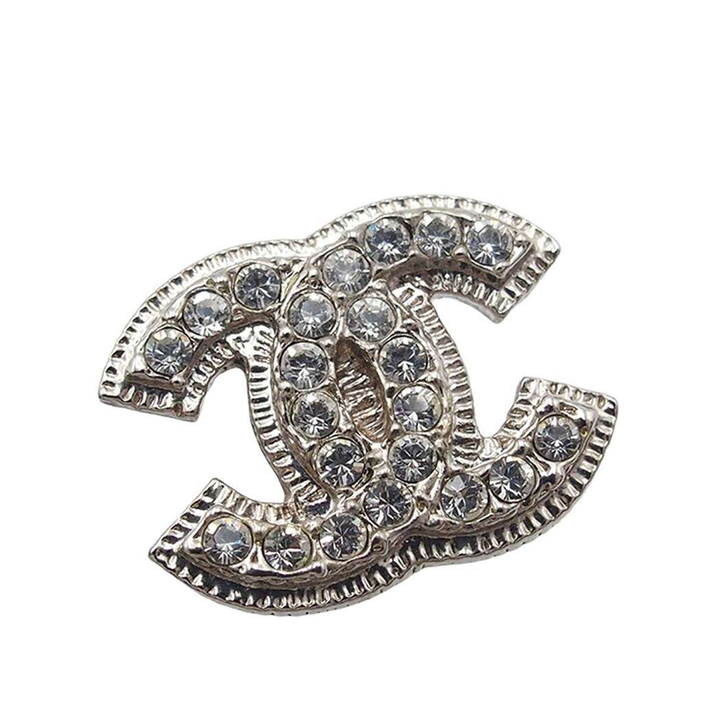 Chanel Silver Plated CC Crystal Push Back Earrings - 2