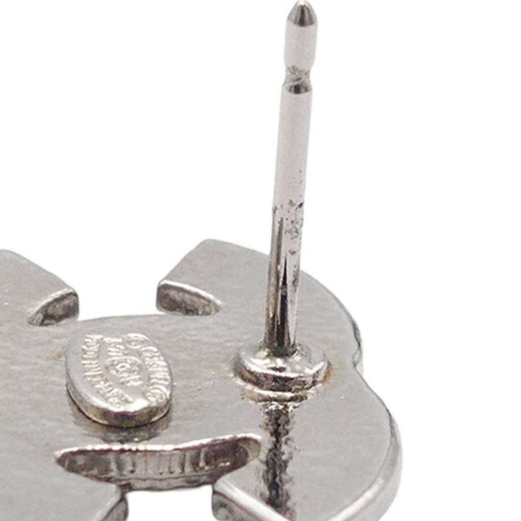 Chanel Silver Plated CC Crystal Push Back Earrings - 5