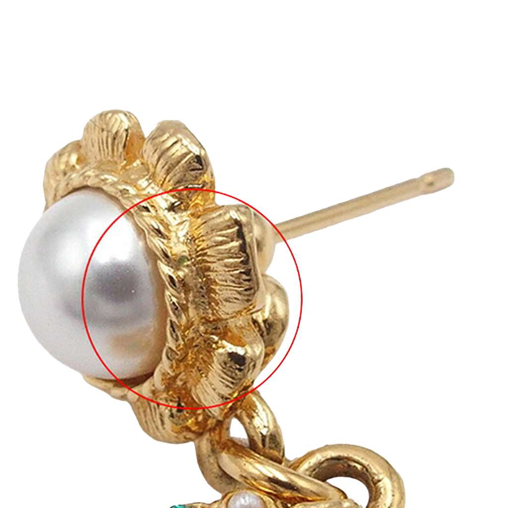 Chanel CC Gold Plated Faux Pearl and Rhinestone Swing Push Back Earrings - 4