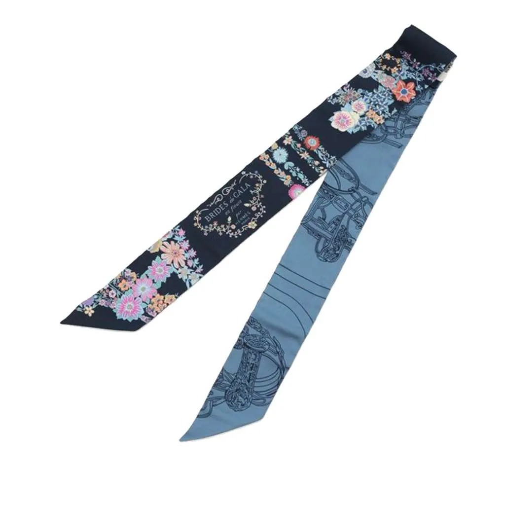Hermès Brides de Gala en Fleurs Silk Twilly Scarf Blue Silk Very good - Front View