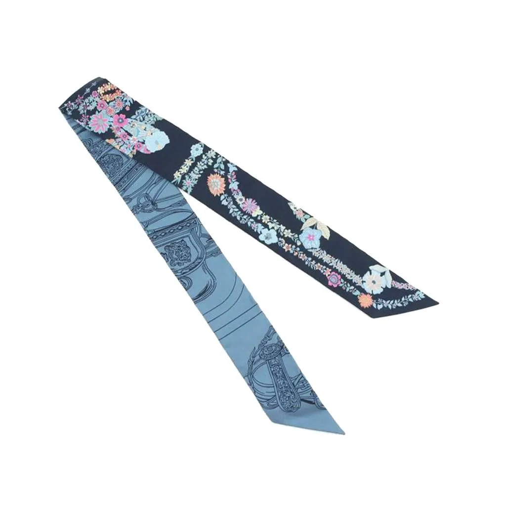 Hermès Brides de Gala en Fleurs Silk Twilly Scarf Blue Silk Very good - Back View