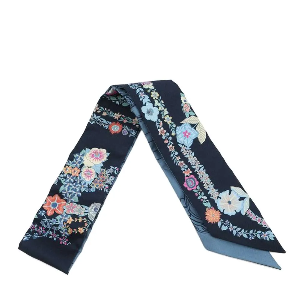 Hermès Brides de Gala en Fleurs Silk Twilly Scarf Blue Silk Very good - Inside View