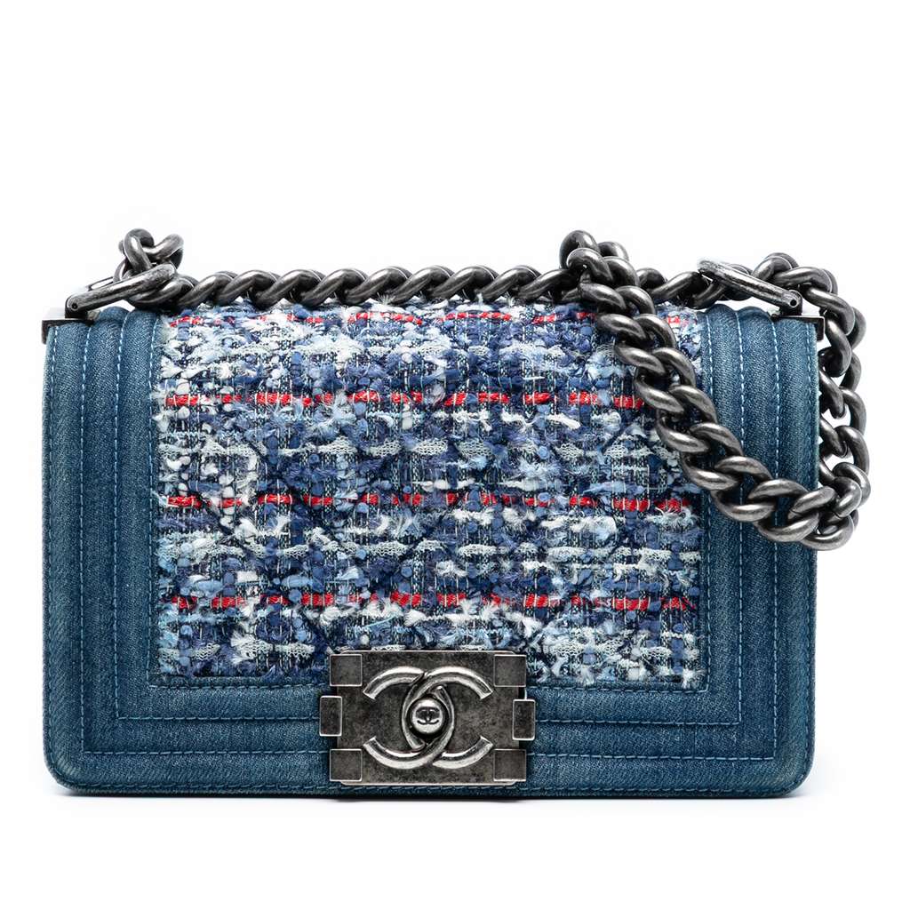 Chanel Small Quilted Denim and Tweed Boy Flap