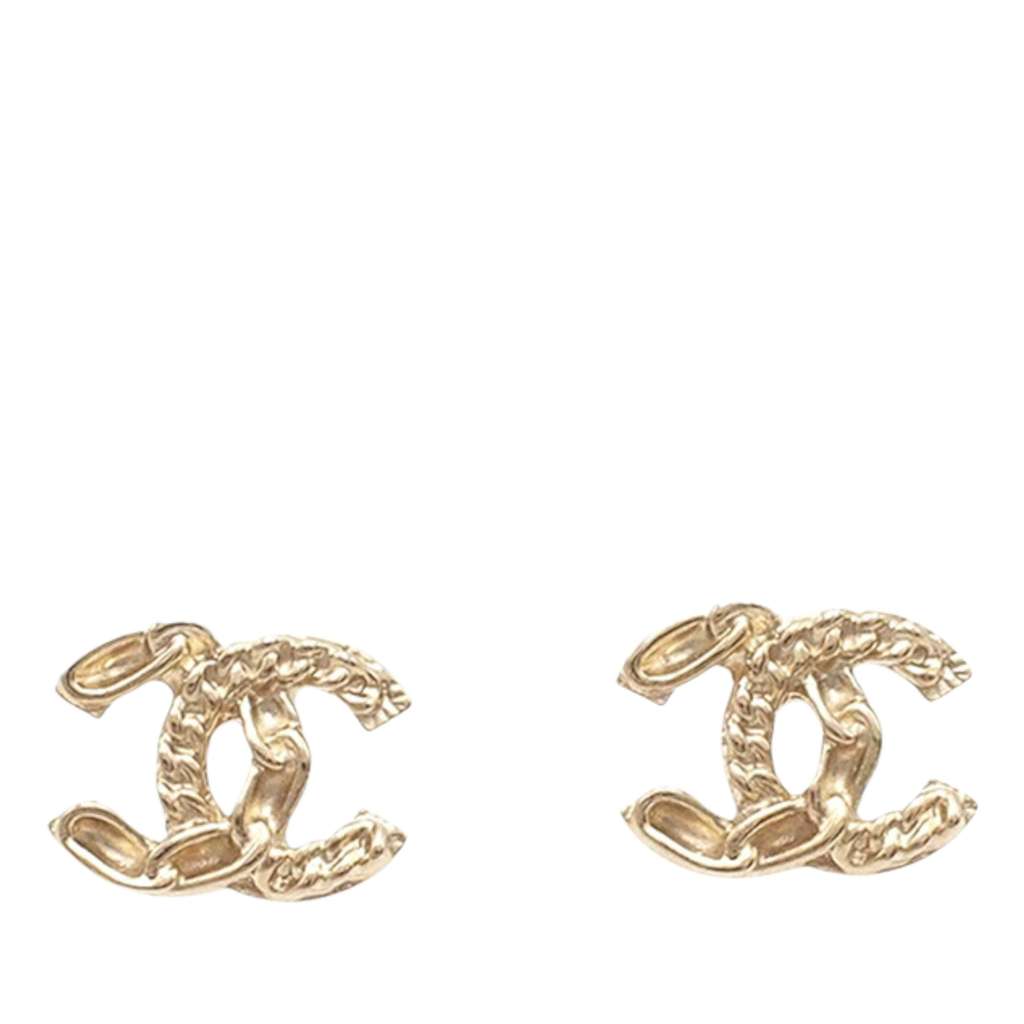 Chanel CC Gold Plated Braided Chain Push Back Earrings - 2