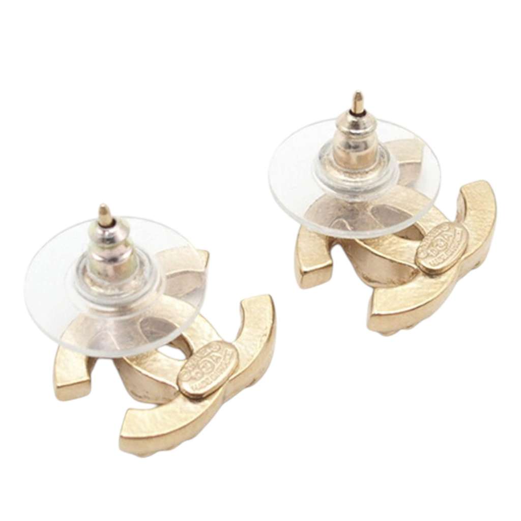 Chanel CC Gold Plated Braided Chain Push Back Earrings - 3