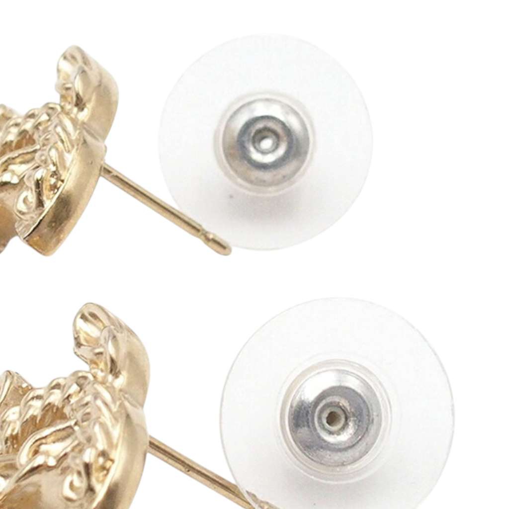 Chanel CC Gold Plated Braided Chain Push Back Earrings - 4