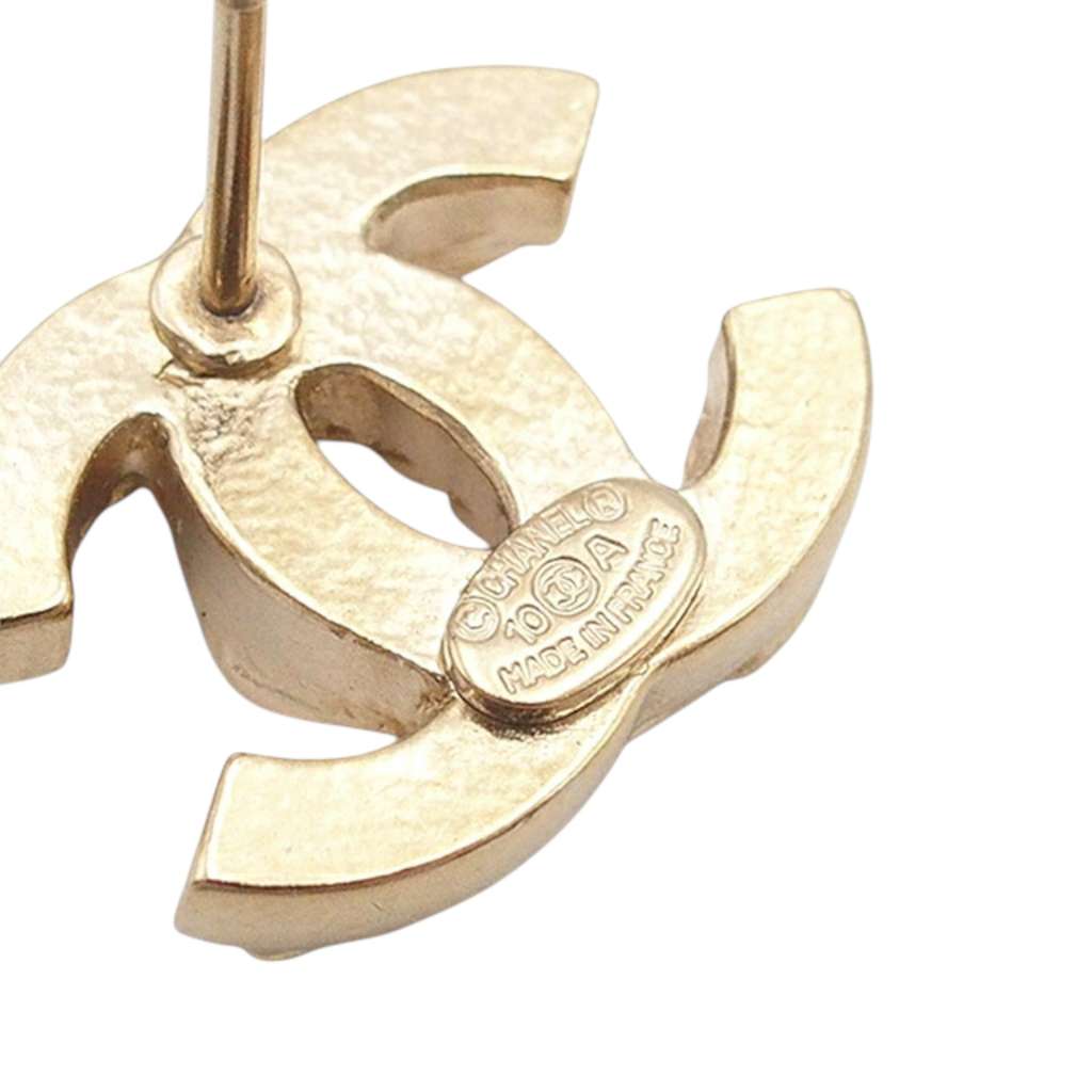 Chanel CC Gold Plated Braided Chain Push Back Earrings - 5