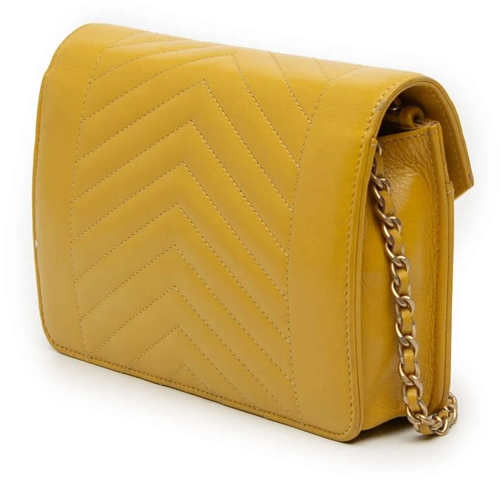 Chanel Small Reversed Chevron Lambskin Flap Yellow Leather Good - Back View