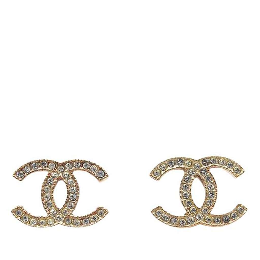 Chanel Gold Plated Crystal CC Push Back Earrings
