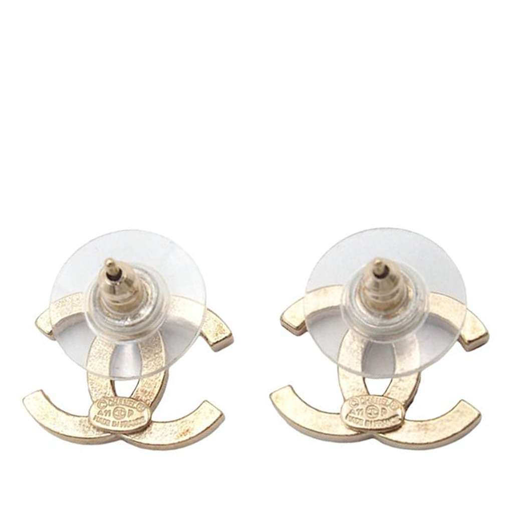 Chanel Gold Plated Crystal CC Push Back Earrings - 2