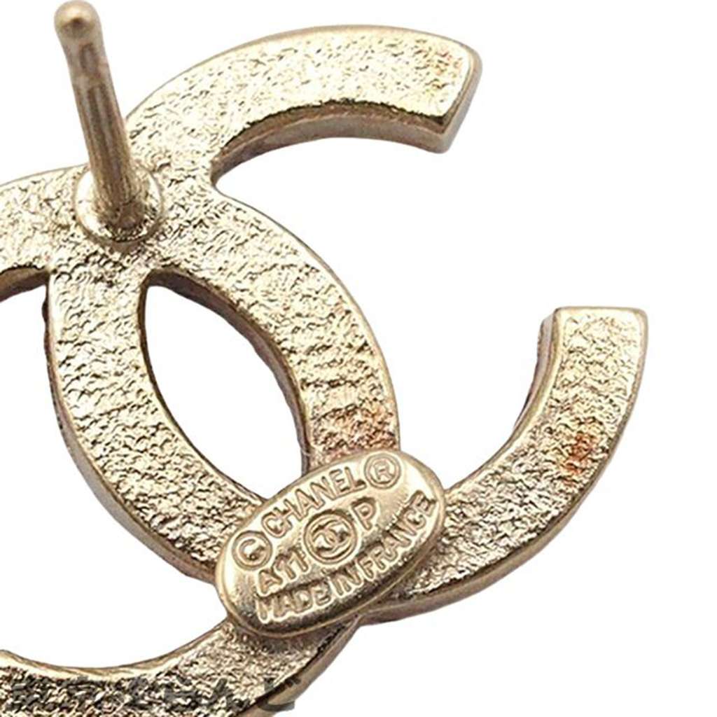 Chanel Gold Plated Crystal CC Push Back Earrings - 5