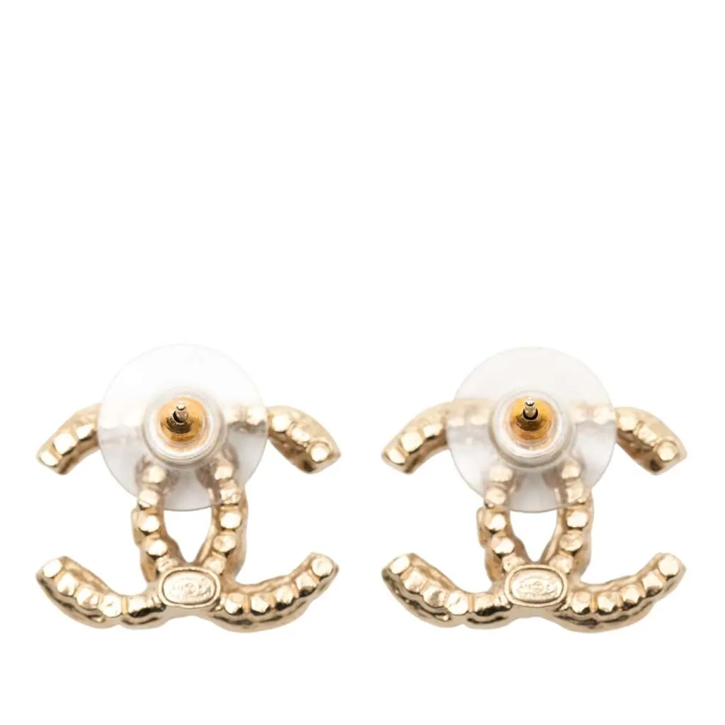 Chanel CC Gold Plated Faux Pearl and Rhinestone Push Back arrings Gold Metal Good - Back View