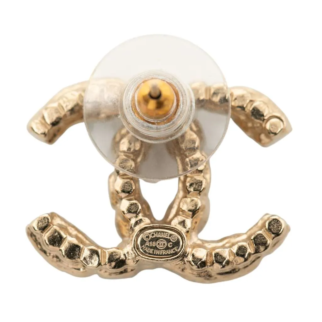 Chanel CC Gold Plated Faux Pearl and Rhinestone Push Back arrings Gold Metal Good - Inside View