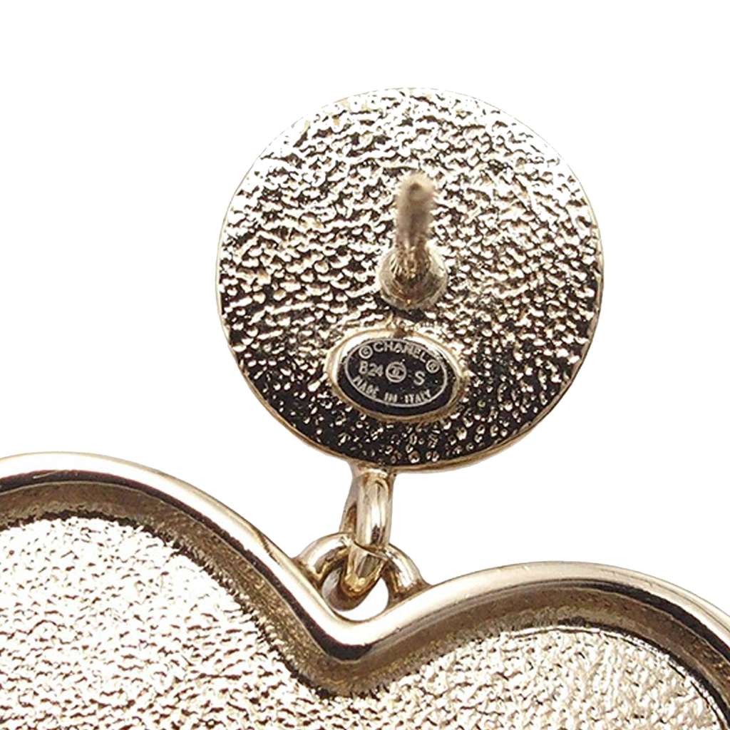 Chanel CC Gold Plated Faux Pearl Heart Push Back Earrings - 4