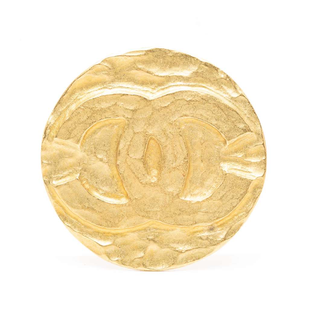 Chanel CC Gold Plated Round Brooch