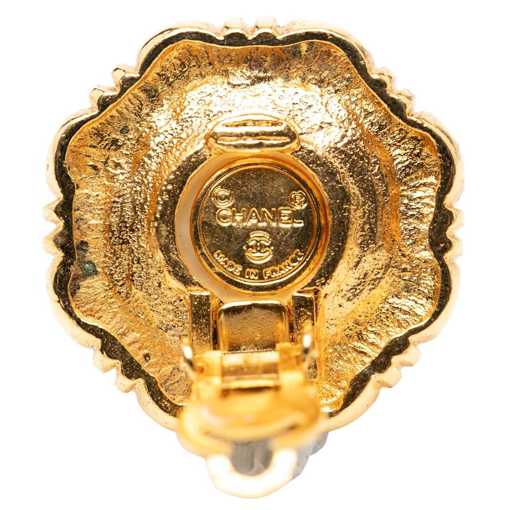 Chanel Gold Plated Faux Pearl Clip On Earrings - 3