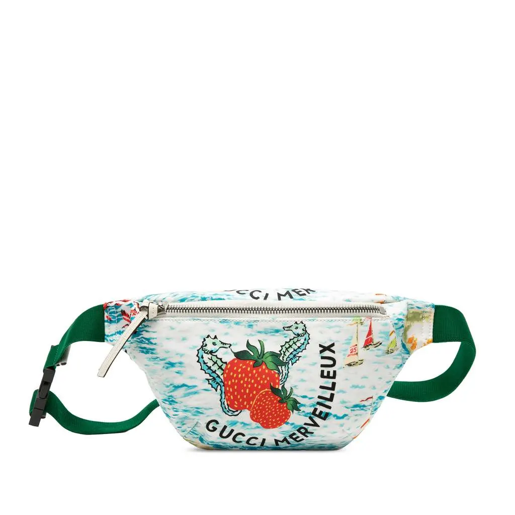 Gucci Nylon Merveilleux Strawberry Print Belt Bag White Good - Front View