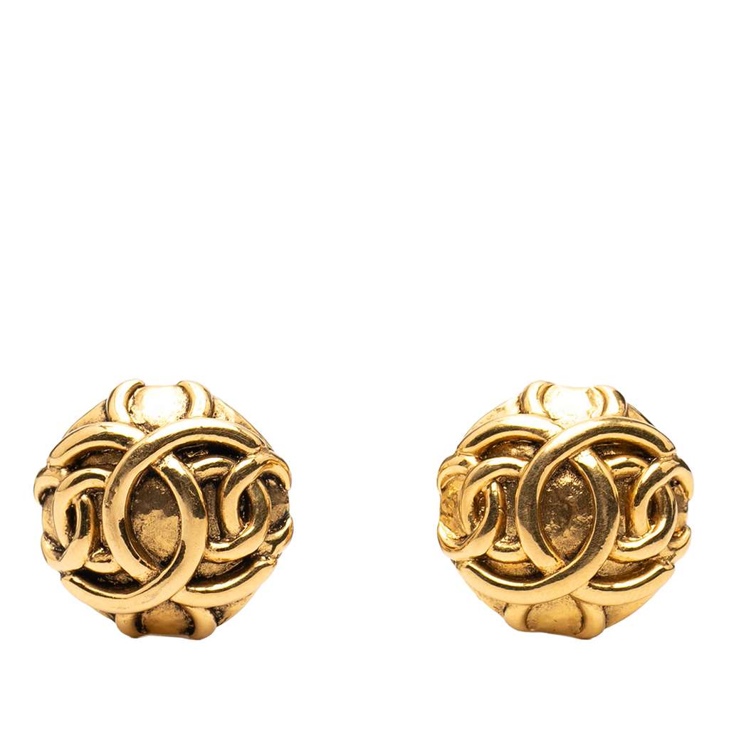 Chanel CC Gold Plated Round Clip On Earrings
