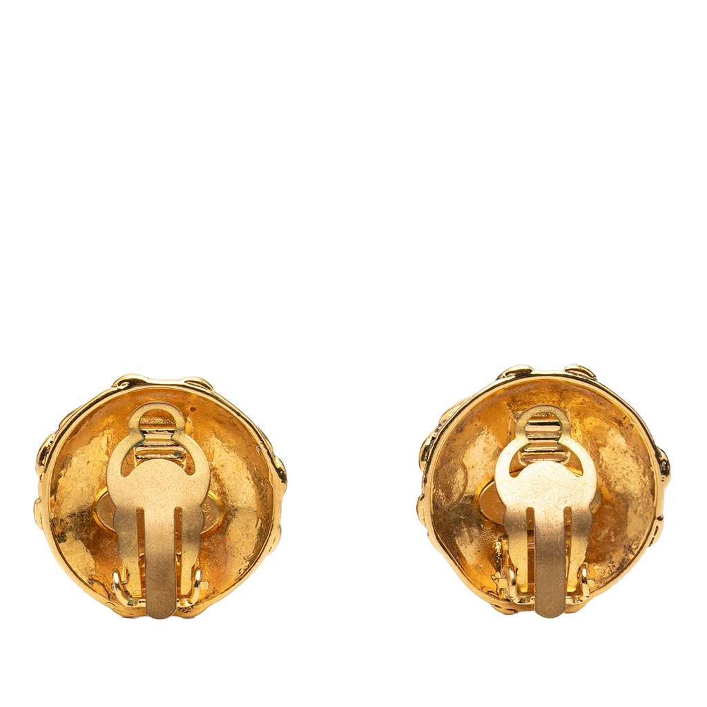 Chanel CC Gold Plated Round Clip On Earrings - 2