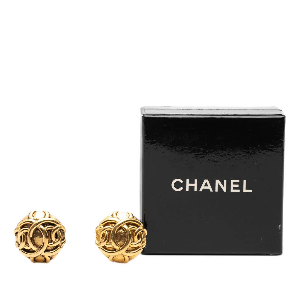 Chanel CC Gold Plated Round Clip On Earrings - 4